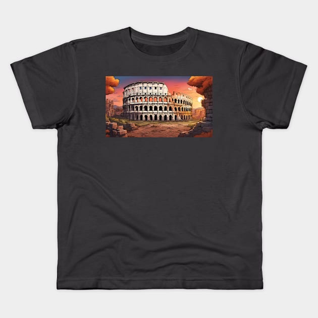 Coliseum at Rome at sunset Kids T-Shirt by LM Designs by DS